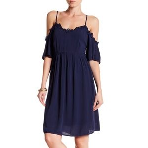 Crepe Lace Trim Cold Shoulder Dress